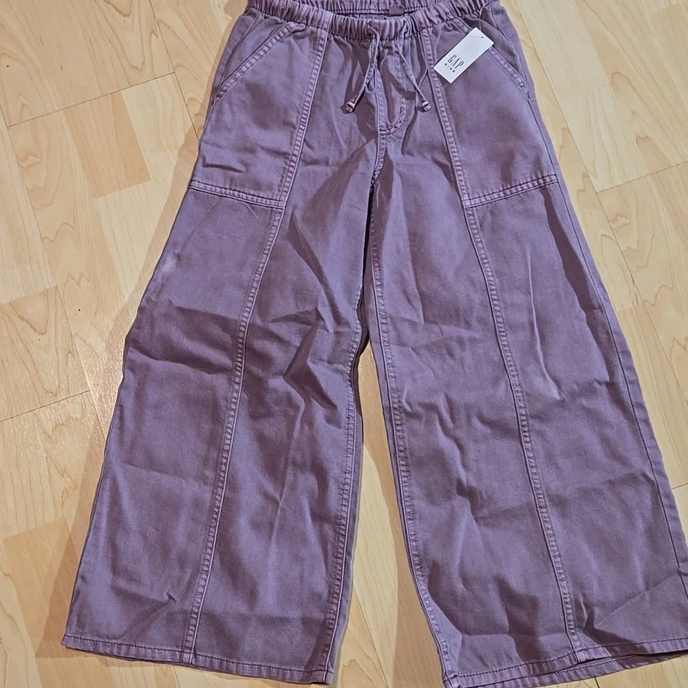 Gap Kids Purple Wide-Leg Twill Pants Drawstring Small 6-7